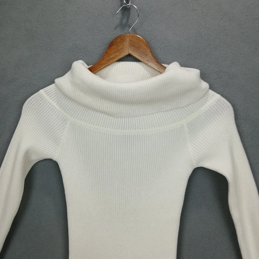 Say What Sweater Dress Womens Medium‎ White Ribbed Knit Long Sleeve Turtleneck